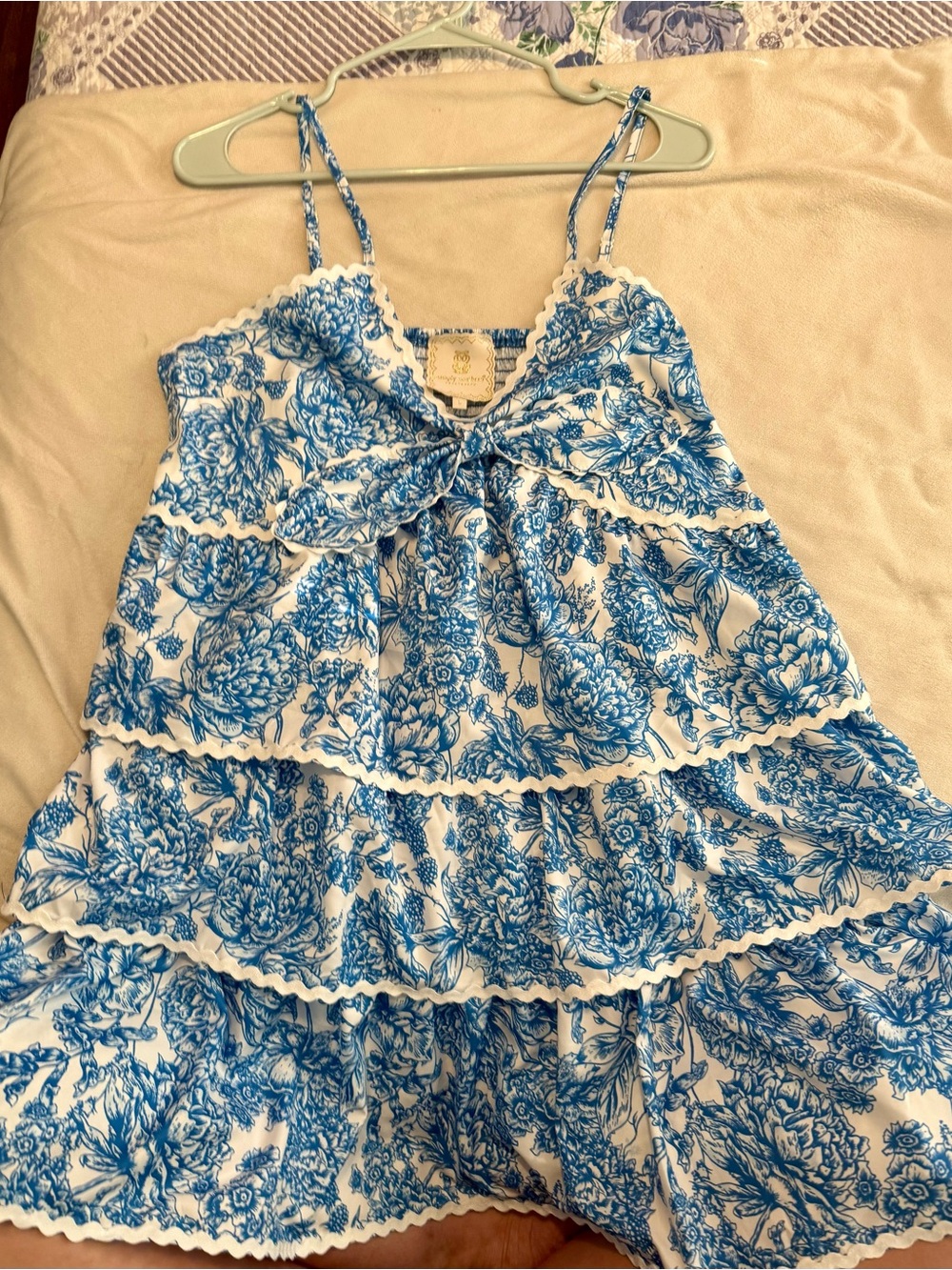 Simply Southern Blue and White Floral Ruffled Tank